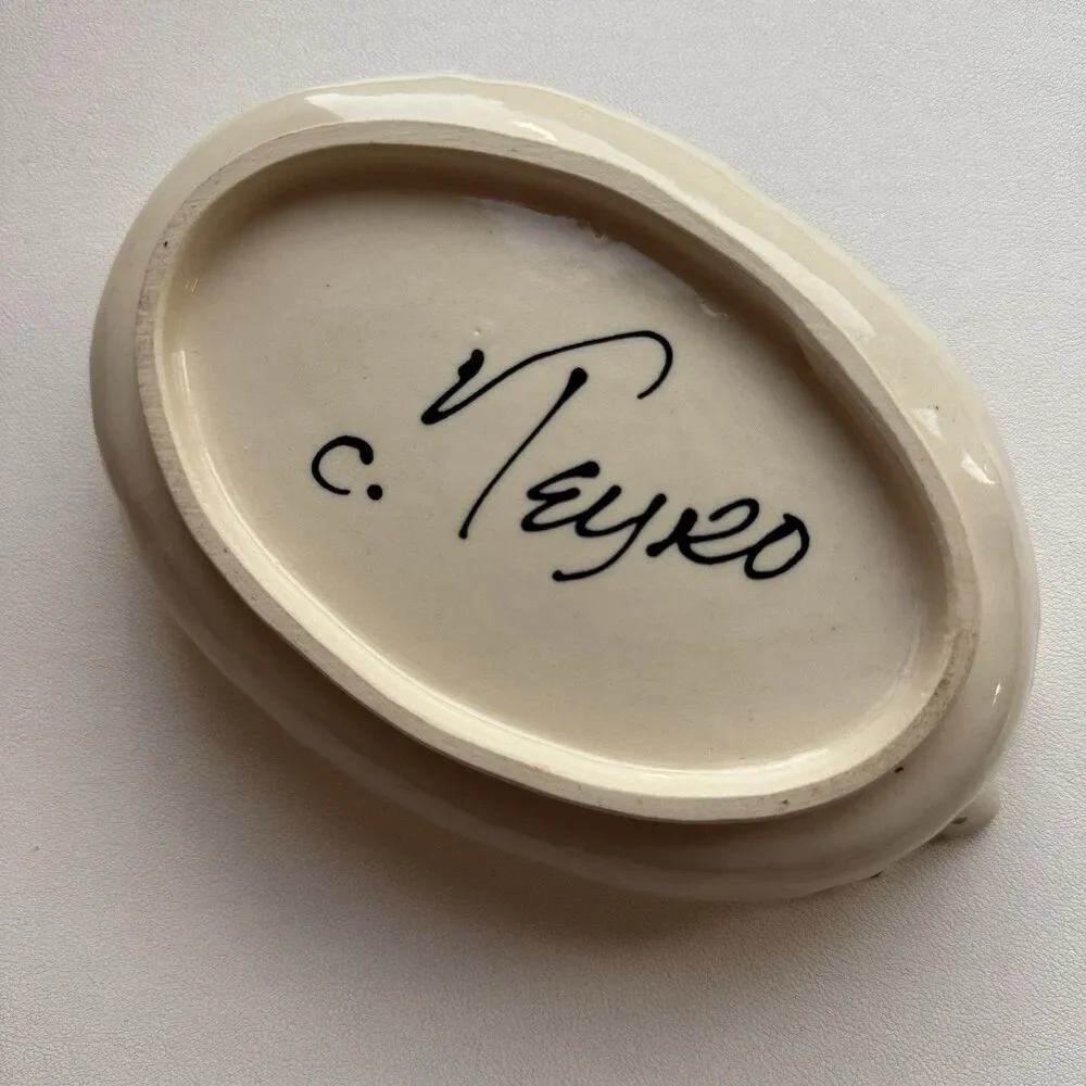 Signed Cindy Teyro Handmade Polka Dot Ceramic Trinket whimsical Cottagecore